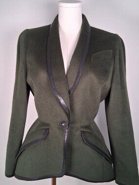Archival Thierry Mugler Wasp Waist Wool & Leather Trim Jacket size 40 - US 8/10